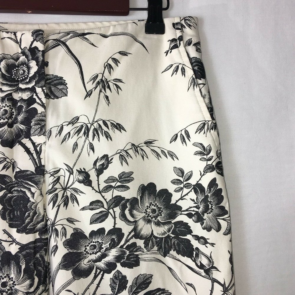Express Womens Stretch Pants Sz 1 / 2  Off White Black Floral Print Inseam 25" - Picture 4 of 12